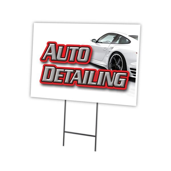 Auto Detailing Yard Sign & Stake outdoor plastic coroplast window, C-1824 Auto Detailing